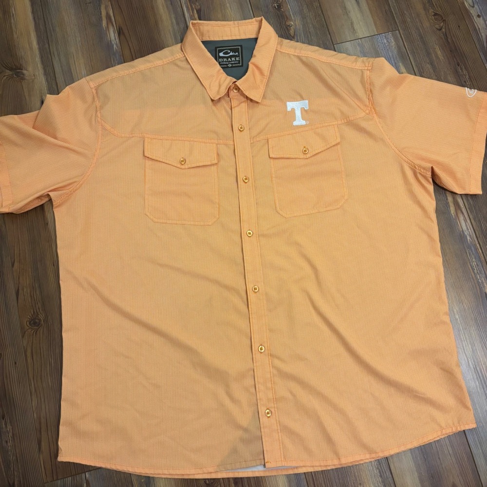Drake Waterfowl Tennessee Volunteers Fishing Shirt Mens 3XL Orange Gingham S/S